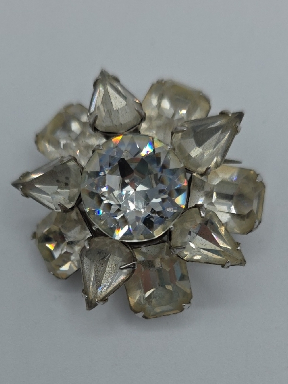 1940s Karu Brooch with Sparkling Clear Rhinestones